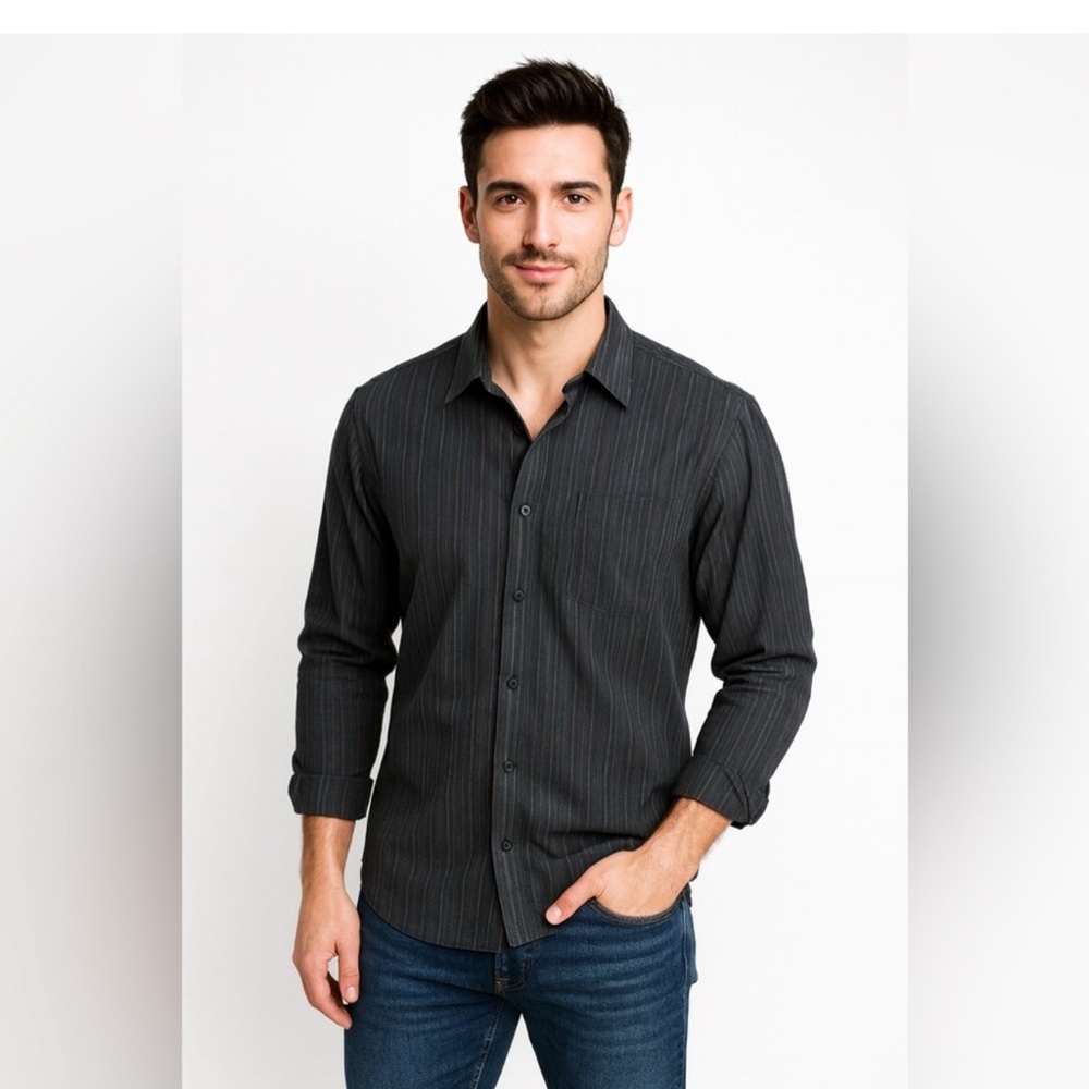 Men's Charcoal Pinstripe Button Down Shirt
